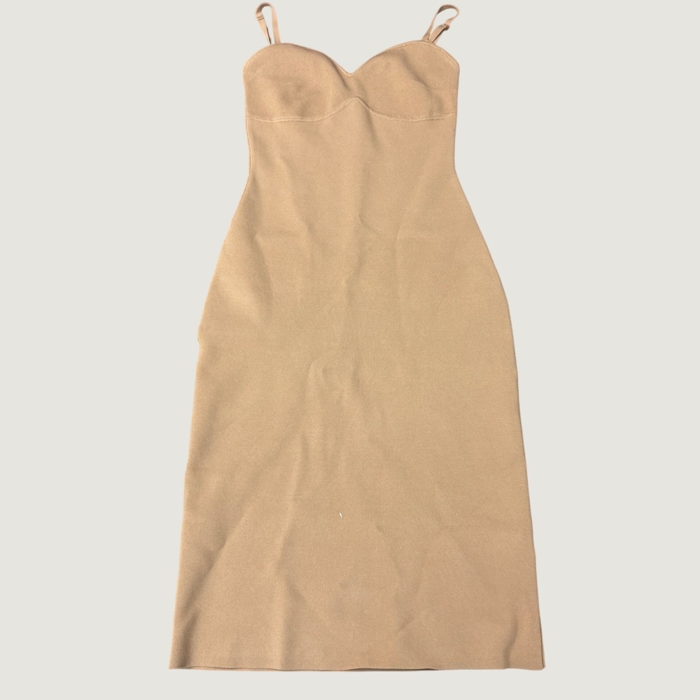 Babaton Sculpt Knit Bustier Midi Dress Tan Beige Size M 91458